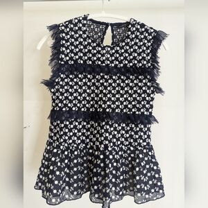 Navy blue embroidered smocked top